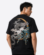 T-shirt drago e fiori ricamati (unisex)