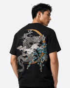 T-shirt drago e fiori ricamati (unisex)