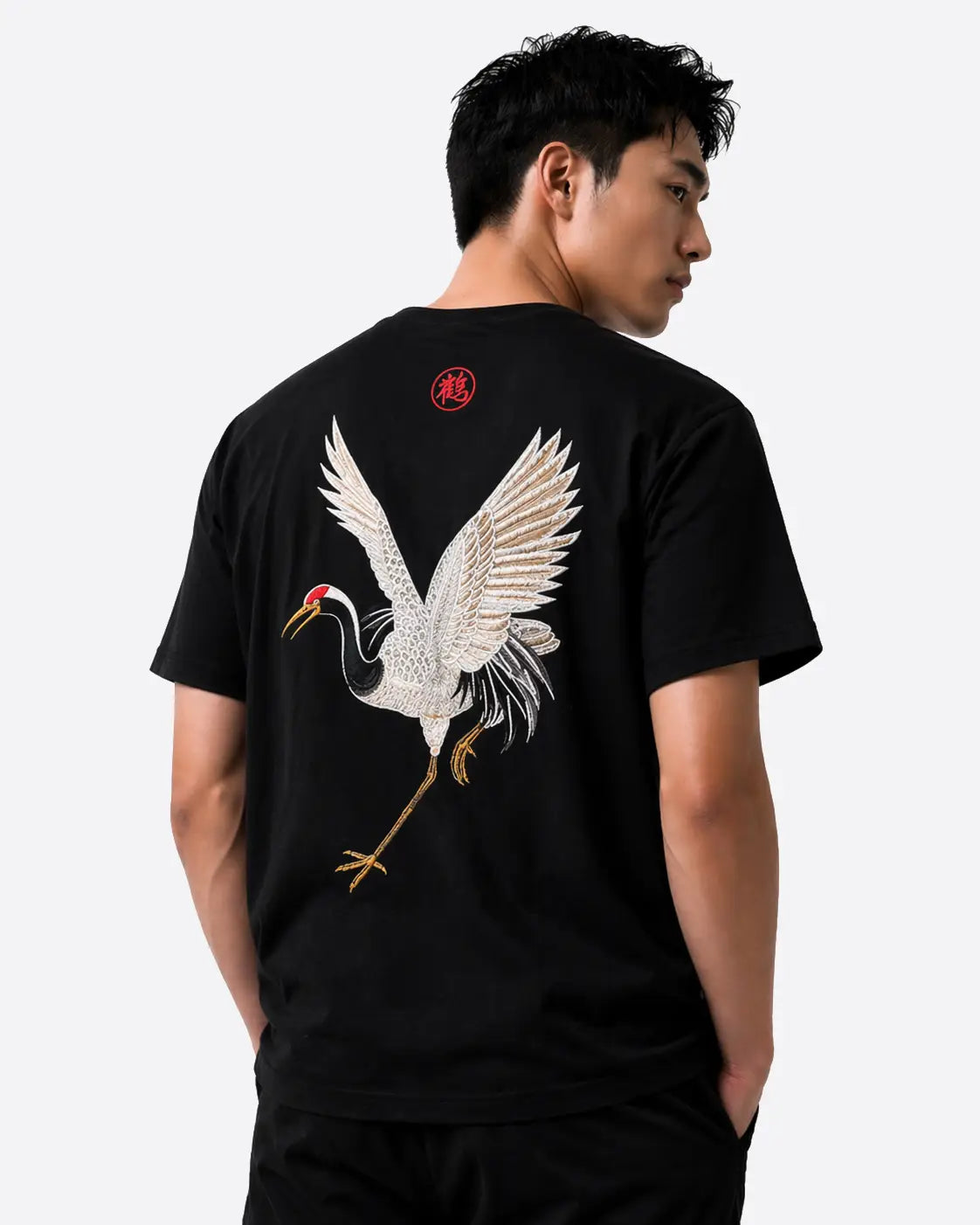 Embroidered crane t-shirt (unisex)