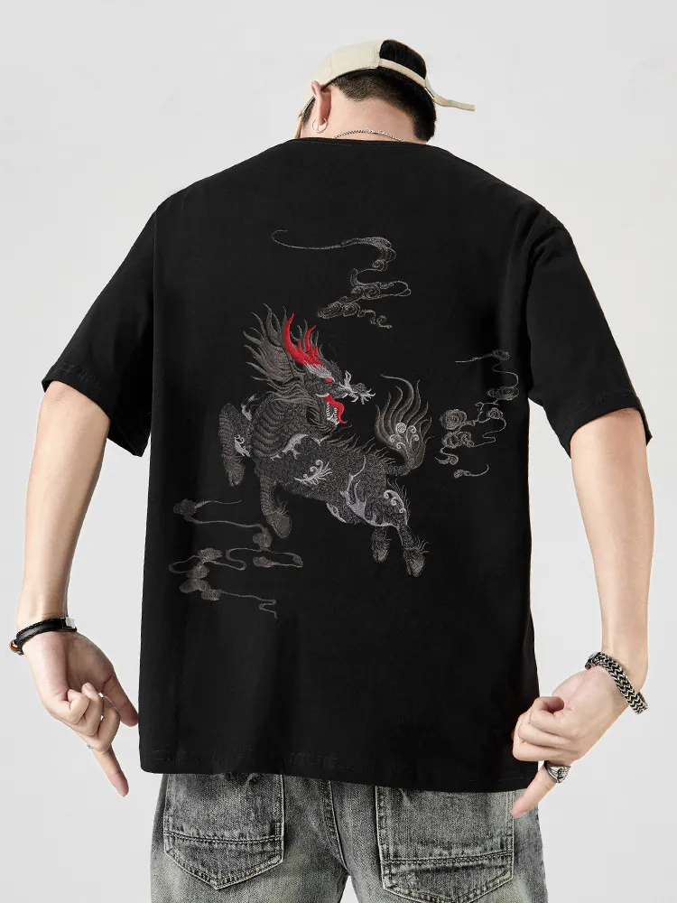 Tee-shirt ample kirin brodé (unisexe)