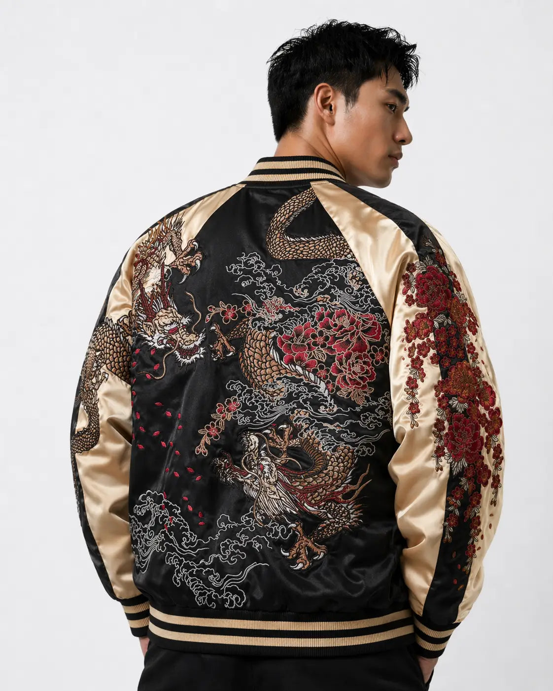 Double jacket with embroidered dragon and flowers (unisex) 