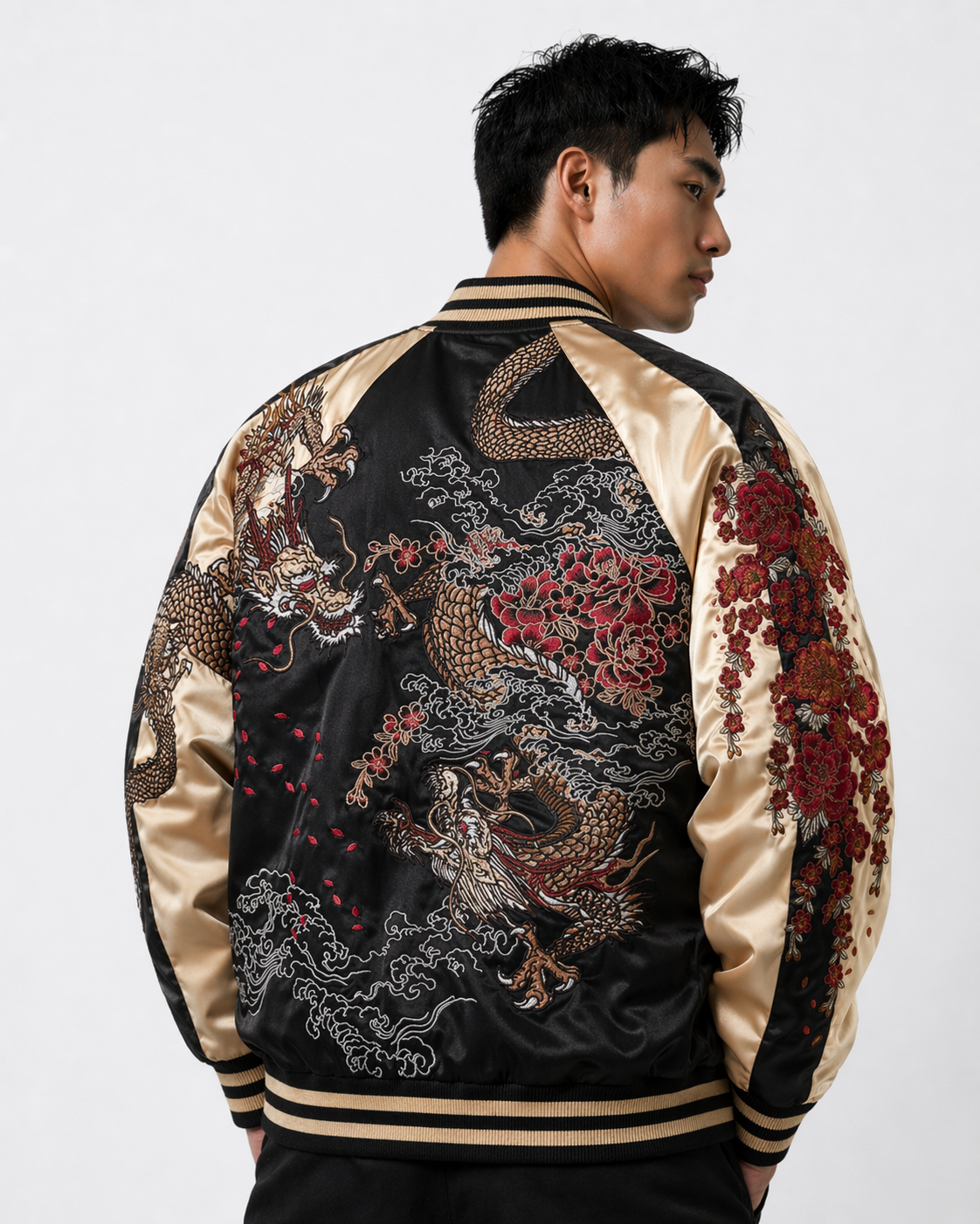 Veste double dragon et fleurs brodés (unisexe)