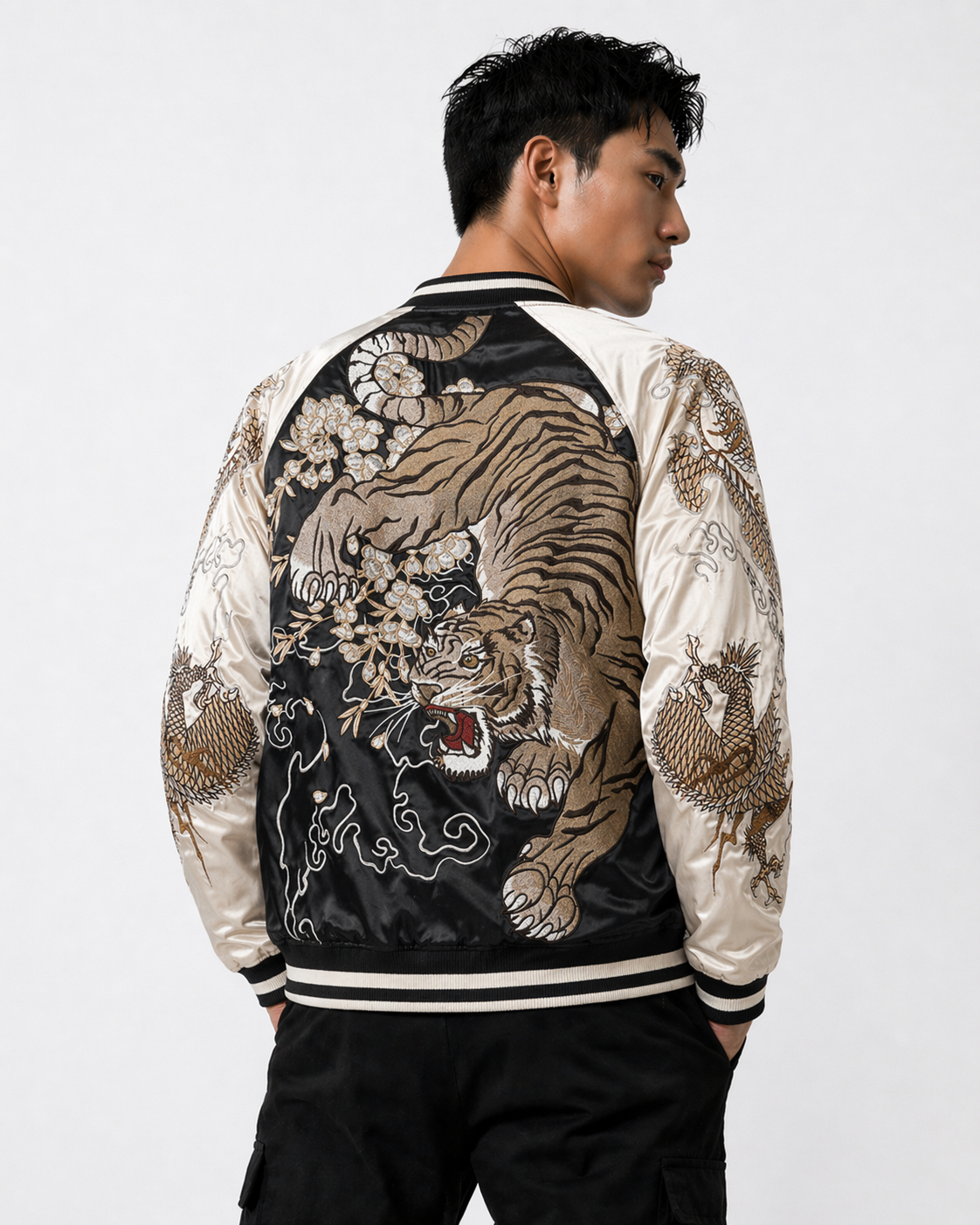 Veste tigre et double dragon brodés (unisexe)