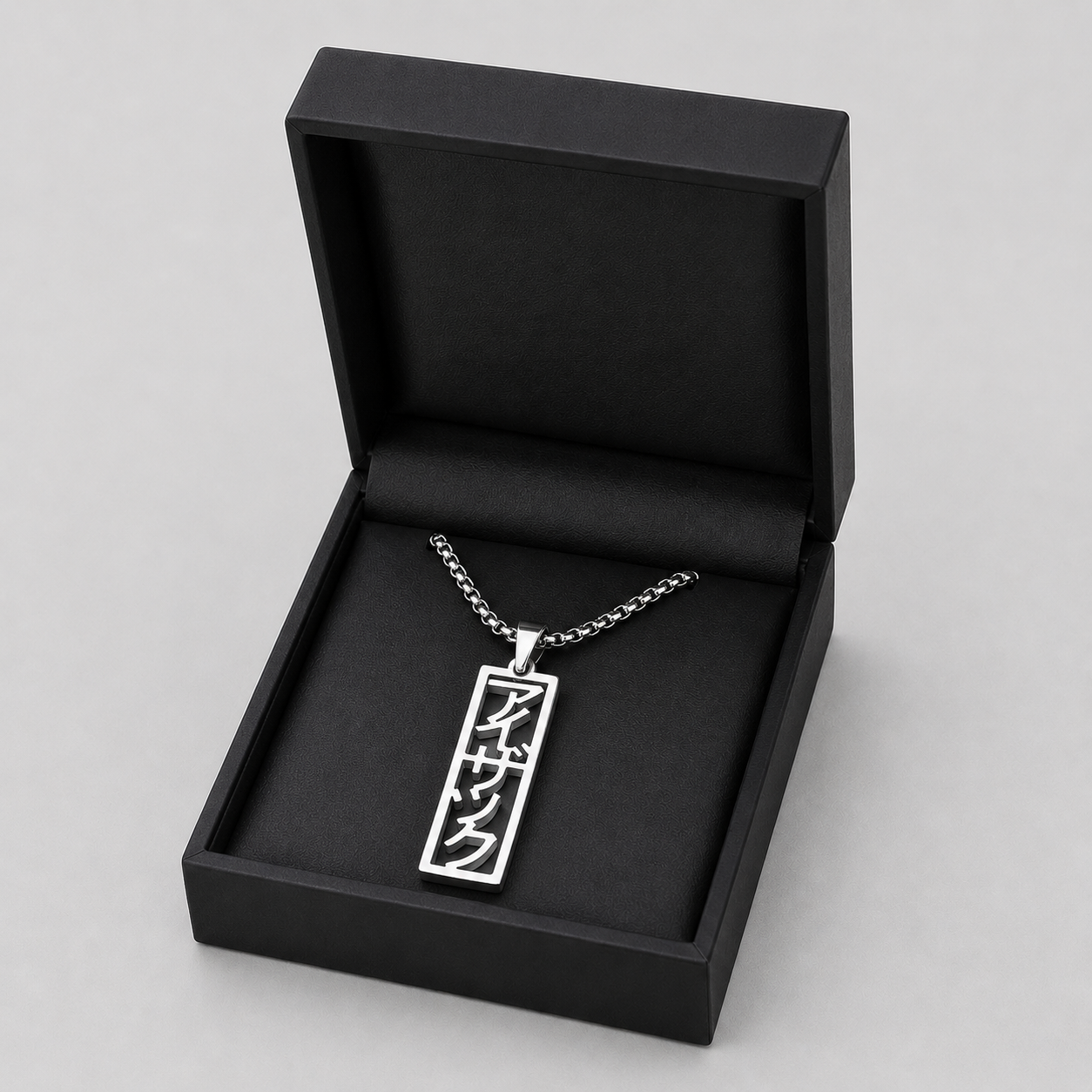 Collier Pendentif personnalisé gravure en japonais rectangulaire
