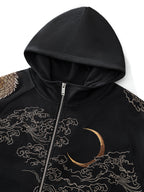Sweat-shirt à capuche zippé avec deux dragons brodés (unisexe)