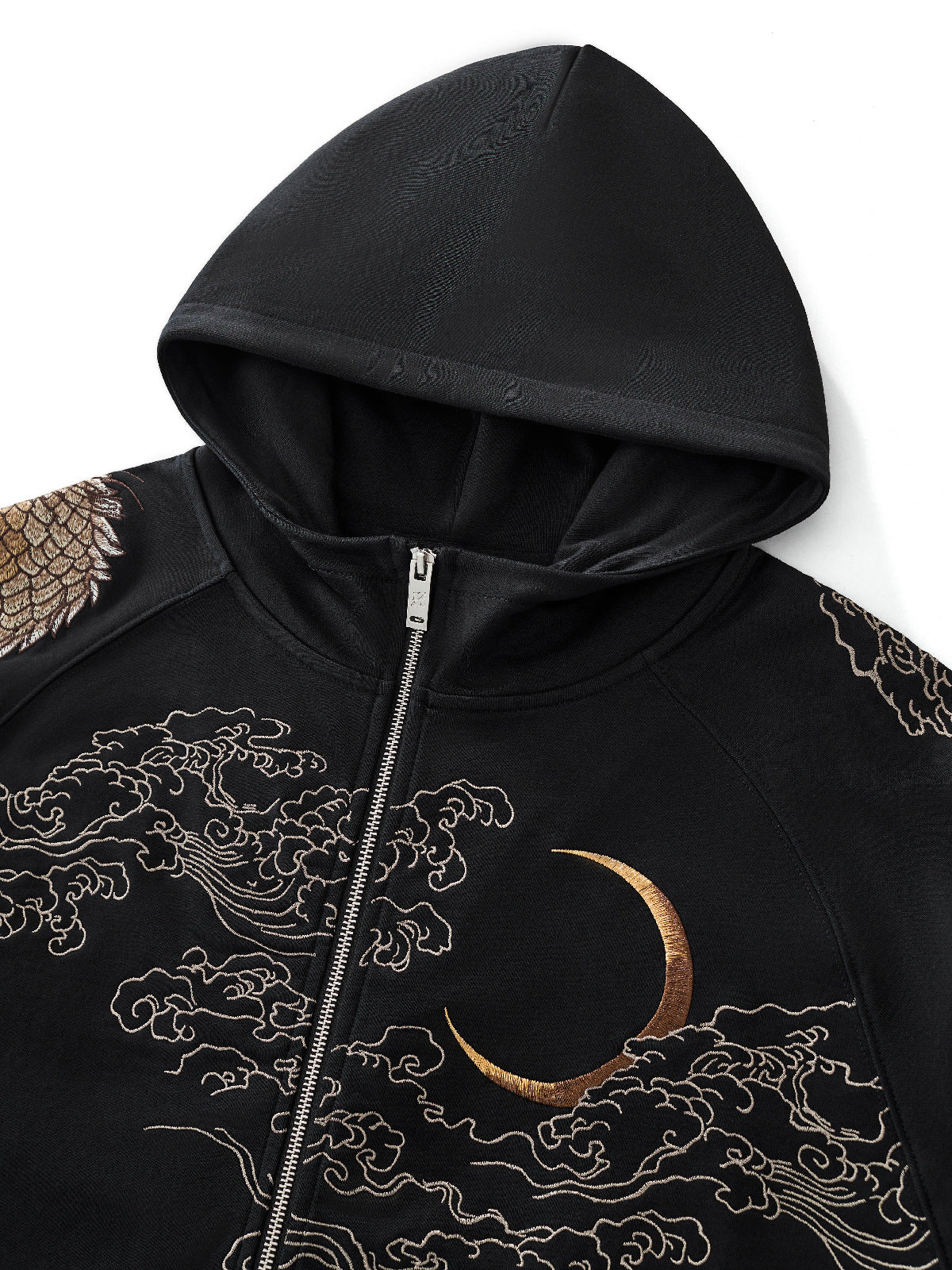 Sweat-shirt à capuche zippé avec deux dragons brodés (unisexe)