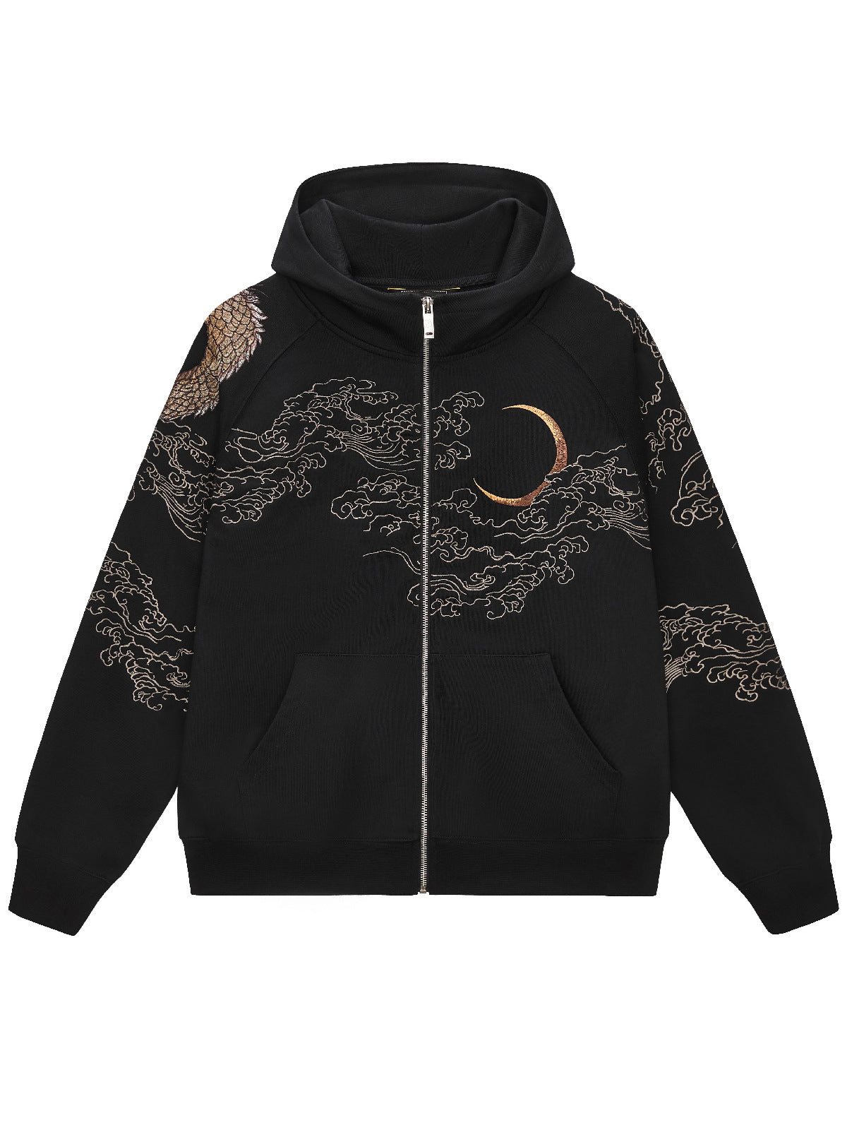 Sweat-shirt à capuche zippé avec deux dragons brodés (unisexe)