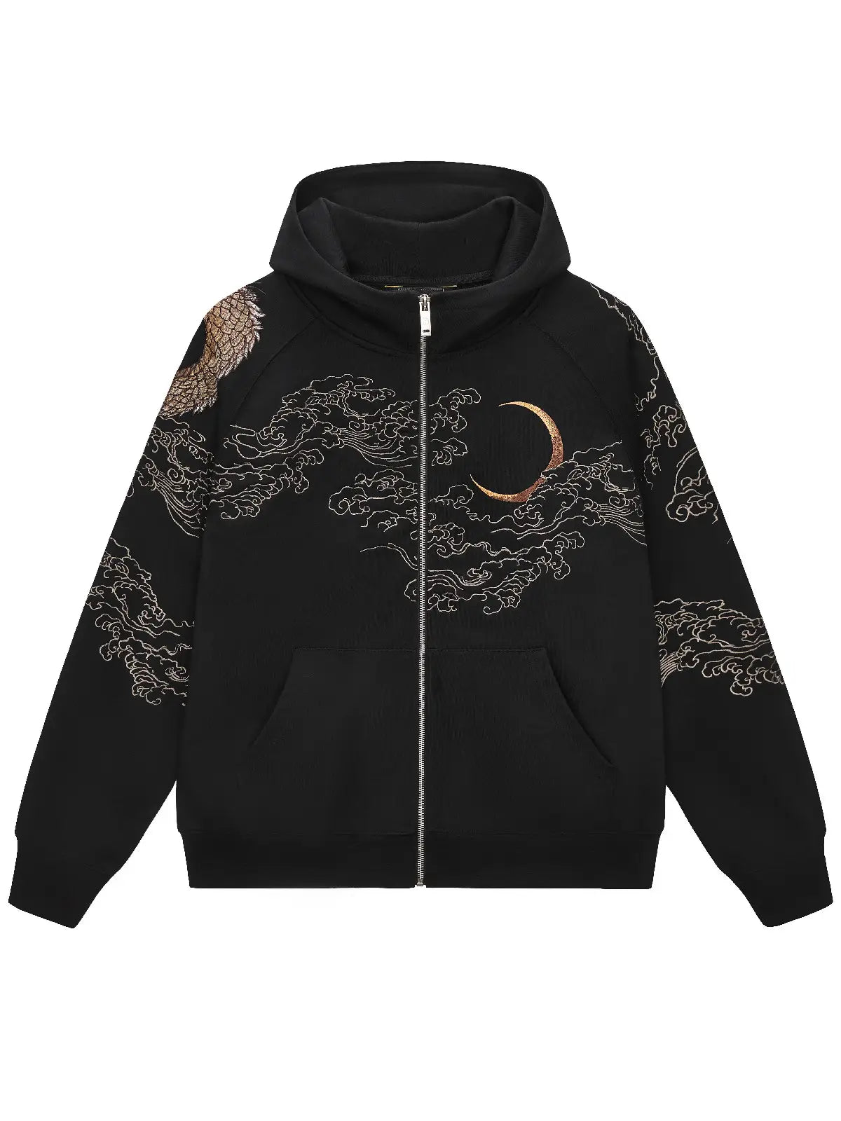 Sweat-shirt à capuche zippé avec deux dragons brodés (unisexe)