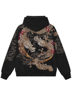 Sweat-shirt à capuche zippé avec deux dragons brodés (unisexe)