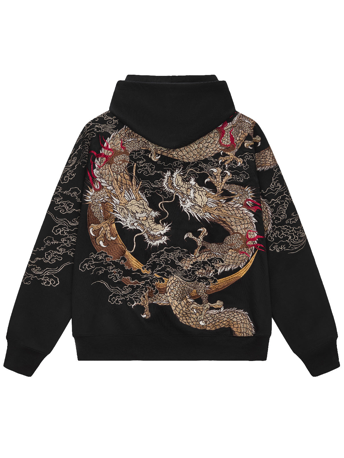 Sweat-shirt à capuche zippé avec deux dragons brodés (unisexe)