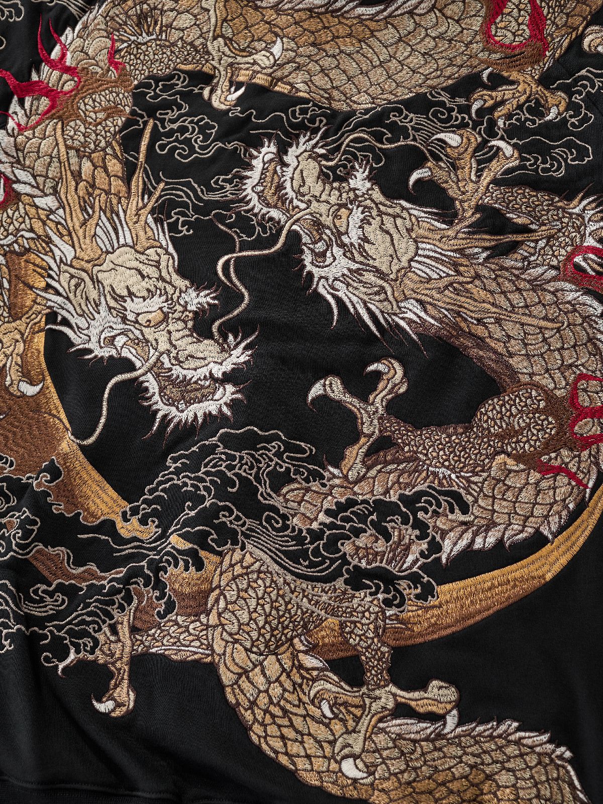 Sweat-shirt à capuche zippé avec deux dragons brodés (unisexe)