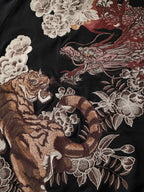 Sweat-shirt à capuche zippé tigre, dragons et fleurs brodés (unisexe)