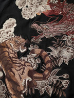 Sweat-shirt à capuche zippé tigre, dragons et fleurs brodés (unisexe)