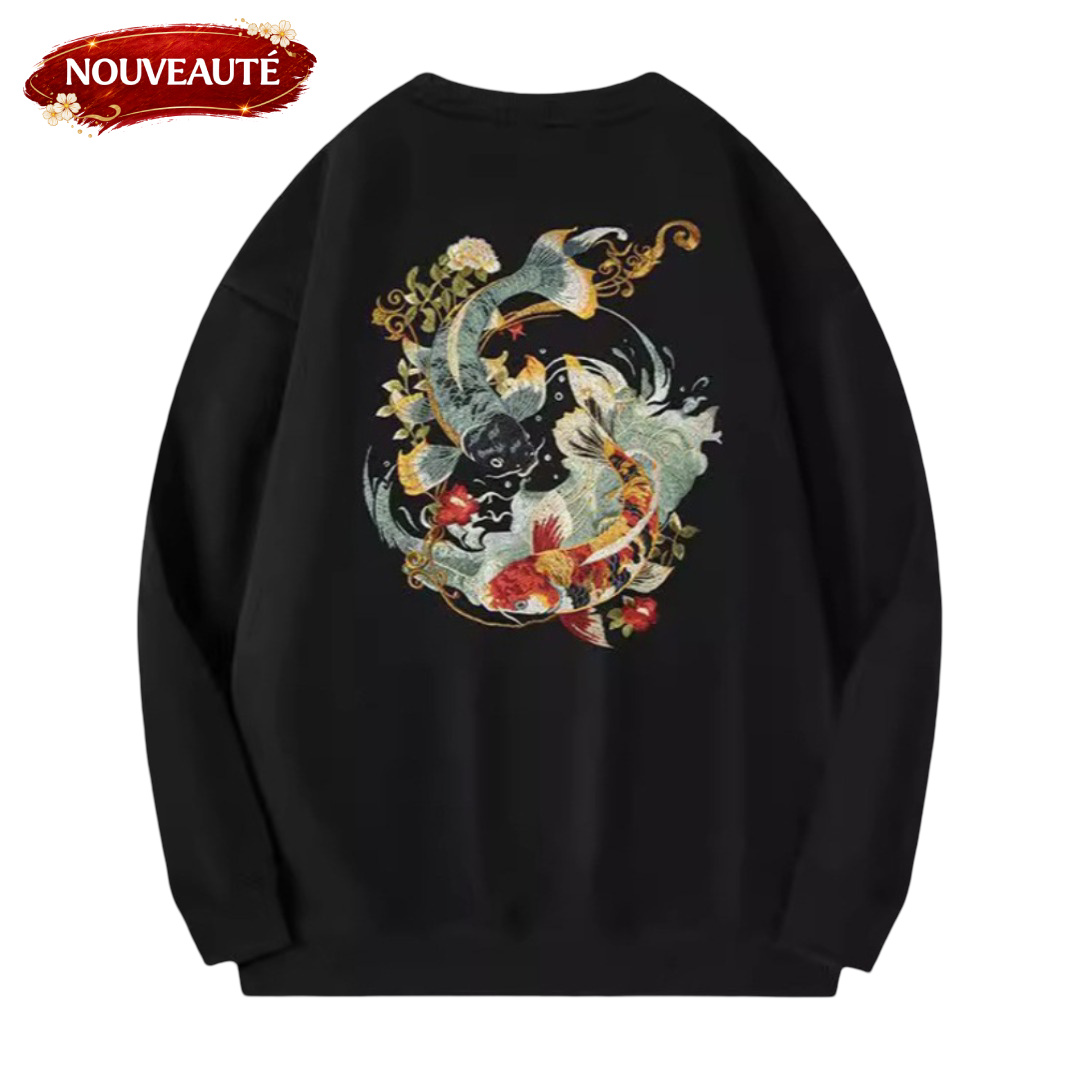 Sweat ample carpes koi brodées (unisexe)