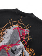 Sweat ample cheval et fleurs brodés (unisexe)