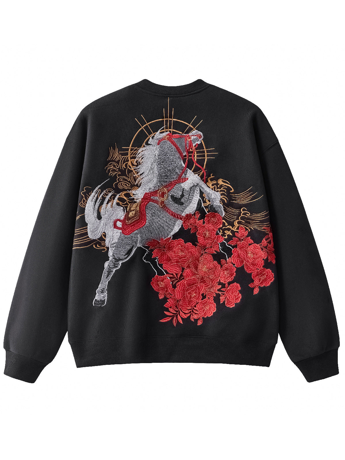 Sweat ample cheval et fleurs brodés (unisexe)