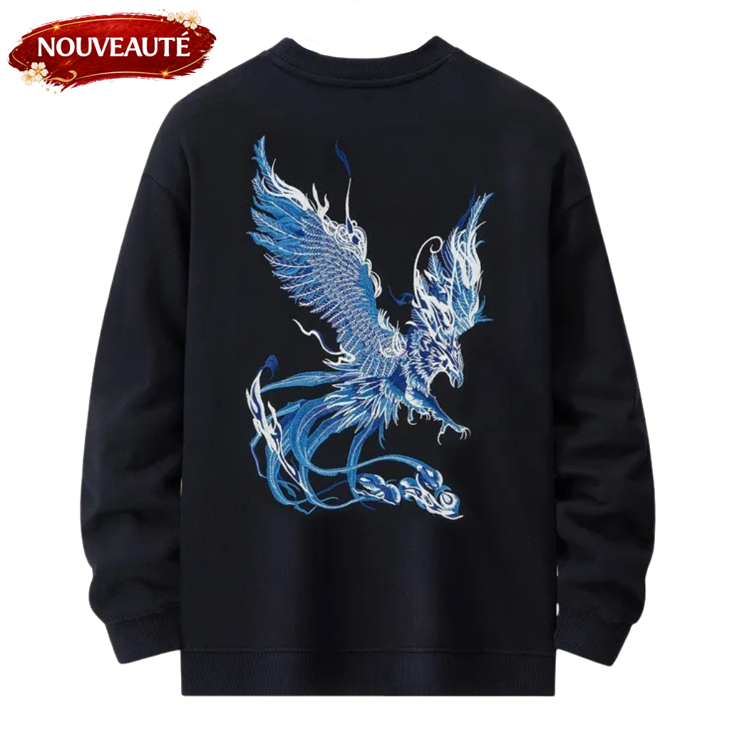 Sweat ample phénix et fleurs de lotus brodés (unisexe)
