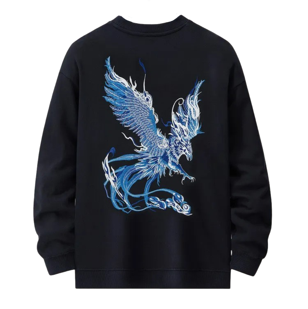 Sweat phénix et fleurs de lotus brodés (unisexe)