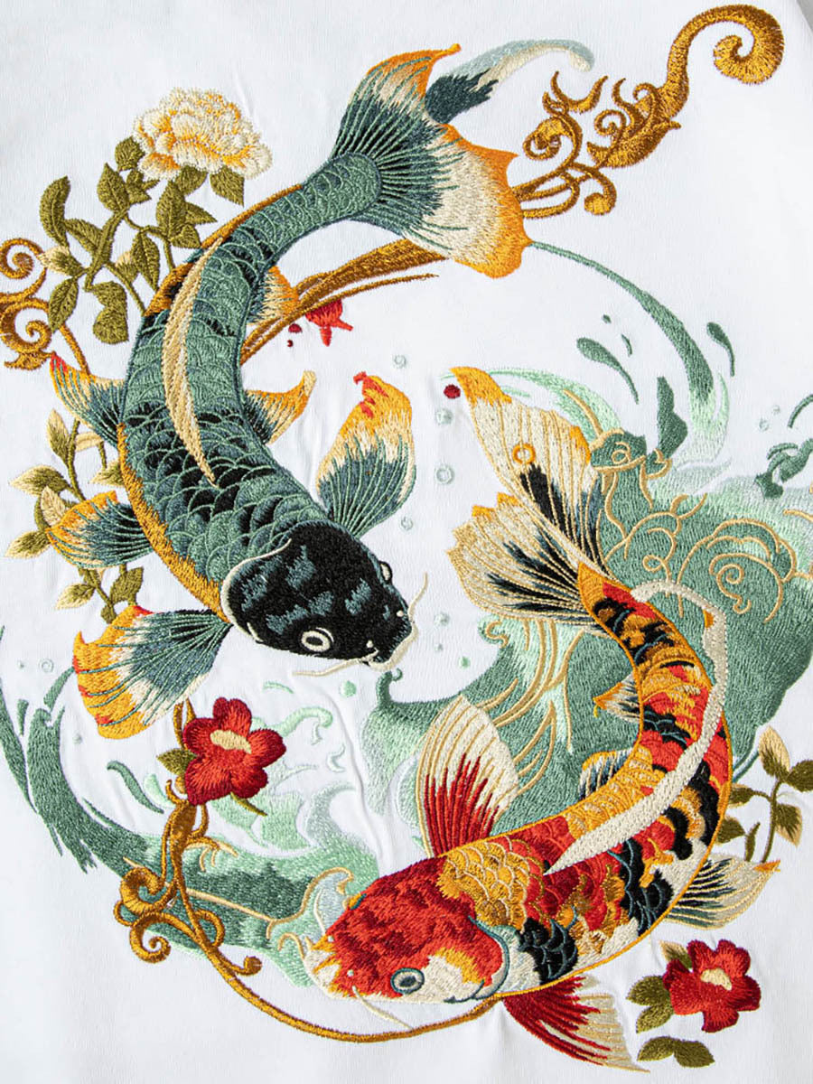 Tee-shirt ample carpes koi brodées (unisexe)