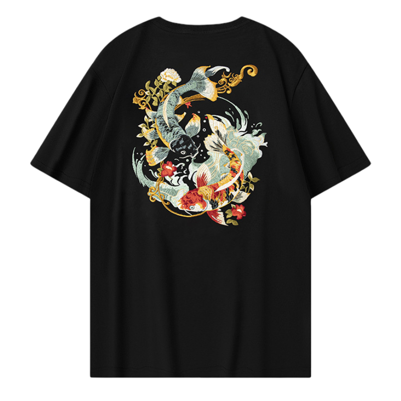 Camiseta bordada con carpa koi (unisex) 