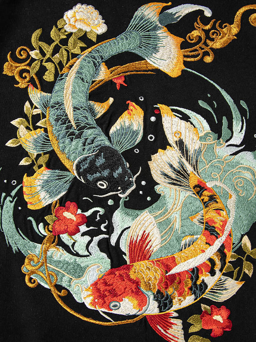 Tee-shirt ample carpes koi brodées (unisexe)