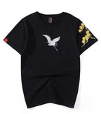 Tee-shirt grues et motif floral brodés (unisexe)