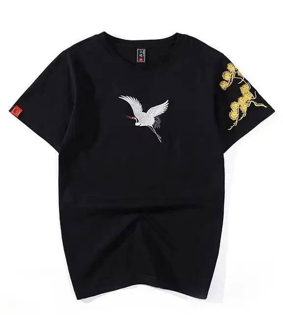 Tee-shirt grues et motif floral brodés (unisexe)