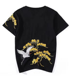 Tee-shirt grues et motif floral brodés (unisexe)