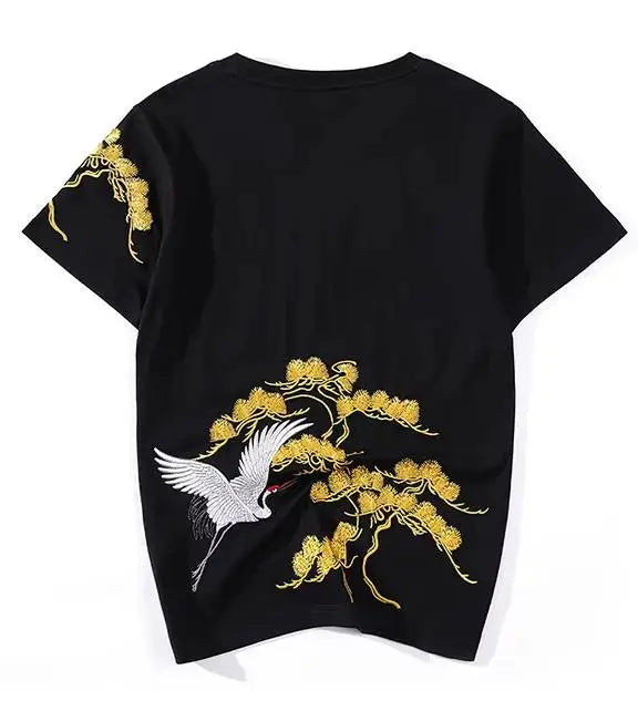 Tee-shirt grues et motif floral brodés (unisexe)