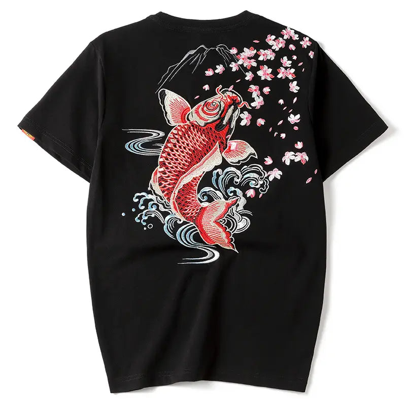 Tee-shirt carpe koi brodée (unisexe)