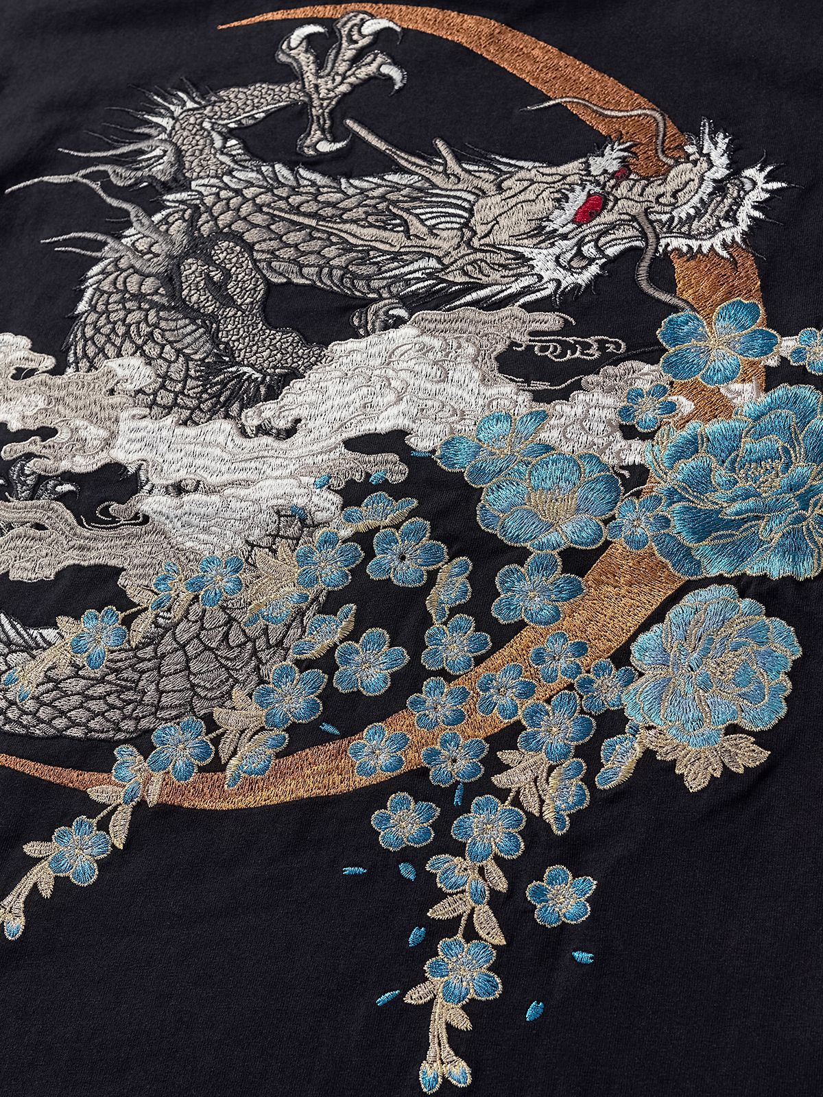 Tee-shirt ample dragon et fleurs brodès (unisexe)