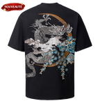 Tee-shirt ample dragon et fleurs brodès (unisexe)