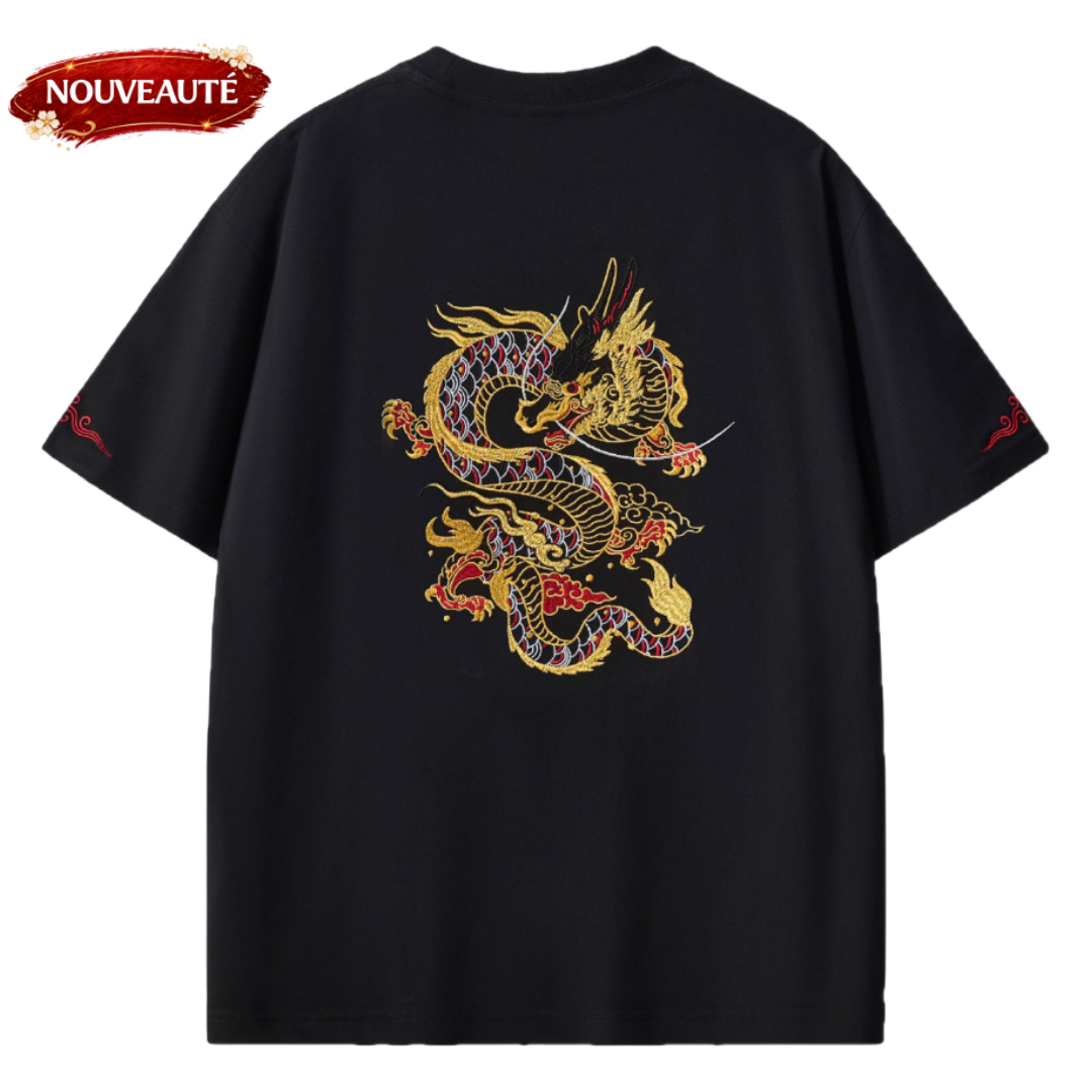 Tee-shirt ample dragon coloré brodé