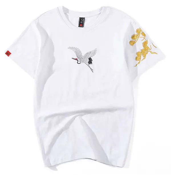 Tee-shirt grues et motif floral brodés (unisexe)