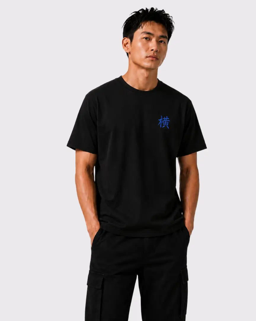 Tee-Shirt Kanji Brodé Bleu Aizome – Yokofuri Atelier