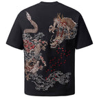 T-shirt doppio drago ricamato (unisex)