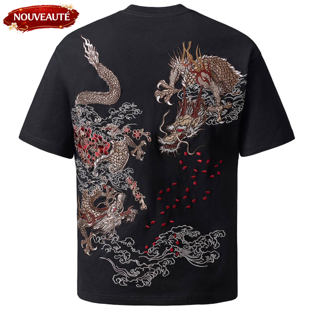 Tee-shirt ample double dragon brodés (unisexe)