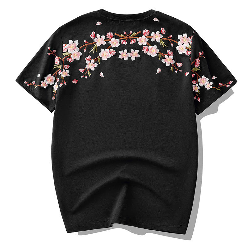 Tee-shirt ample fleurs de cerisier brodées (unisexe)