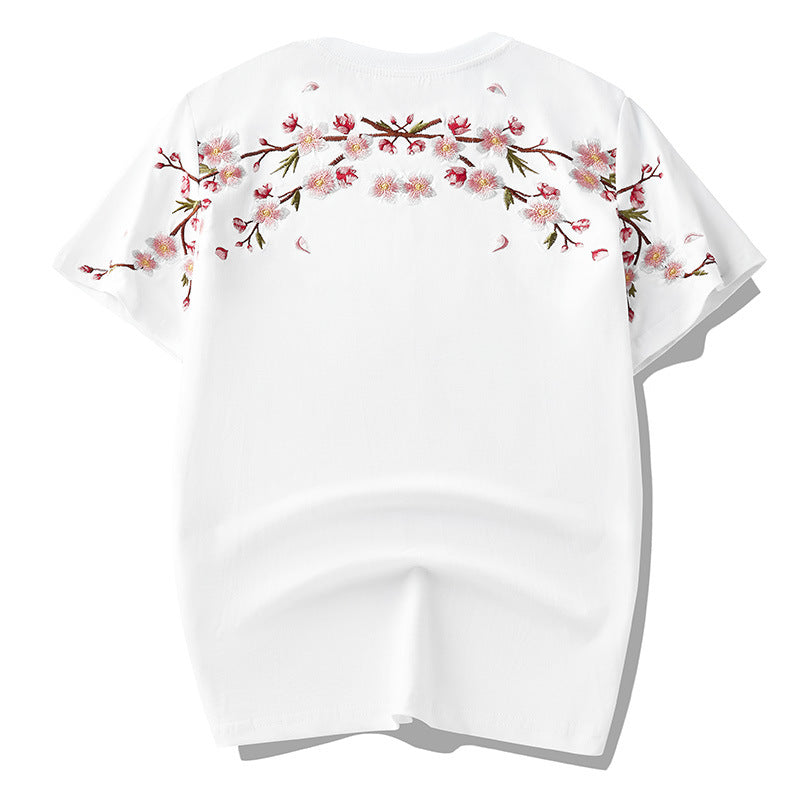 Tee-shirt ample fleurs de cerisier brodées (unisexe)