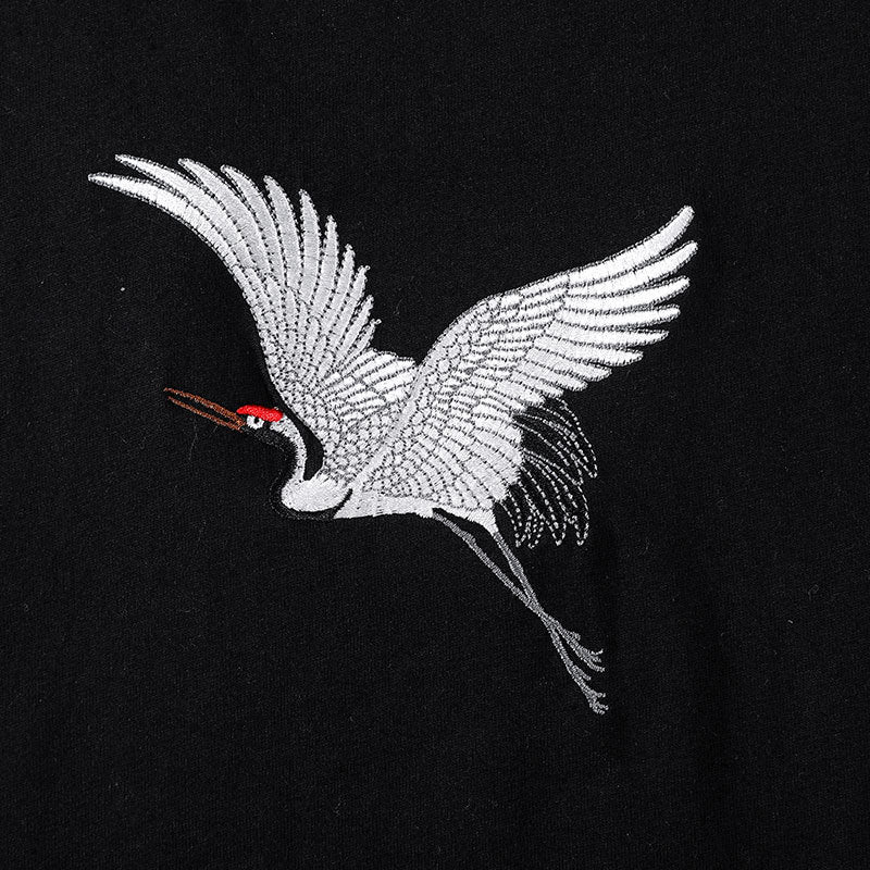 Tee-shirt grues et motif floral brodés (unisexe)
