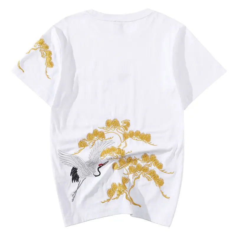 Tee-shirt grues et motif floral brodés (unisexe)