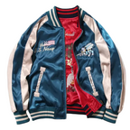 Veste Sukajan souvenir grues et abeilles brodées (Réversible) (unisexe)