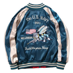 Veste Sukajan souvenir grues et abeilles brodées (Réversible) (unisexe)