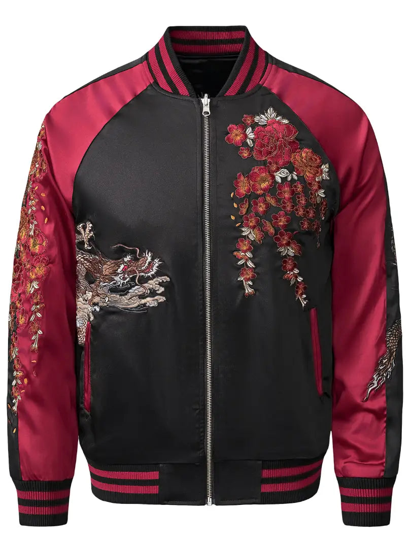 Double jacket with embroidered dragon and flowers (unisex) 
