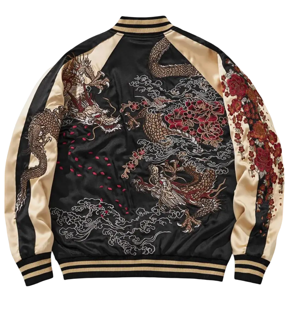 Double jacket with embroidered dragon and flowers (unisex) 
