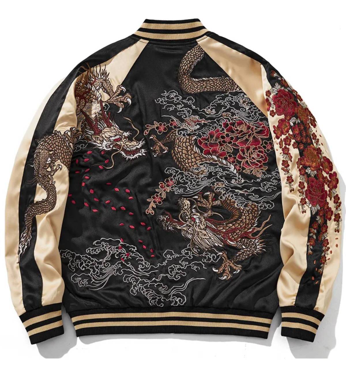 Veste double dragon et fleurs brodés (unisexe)