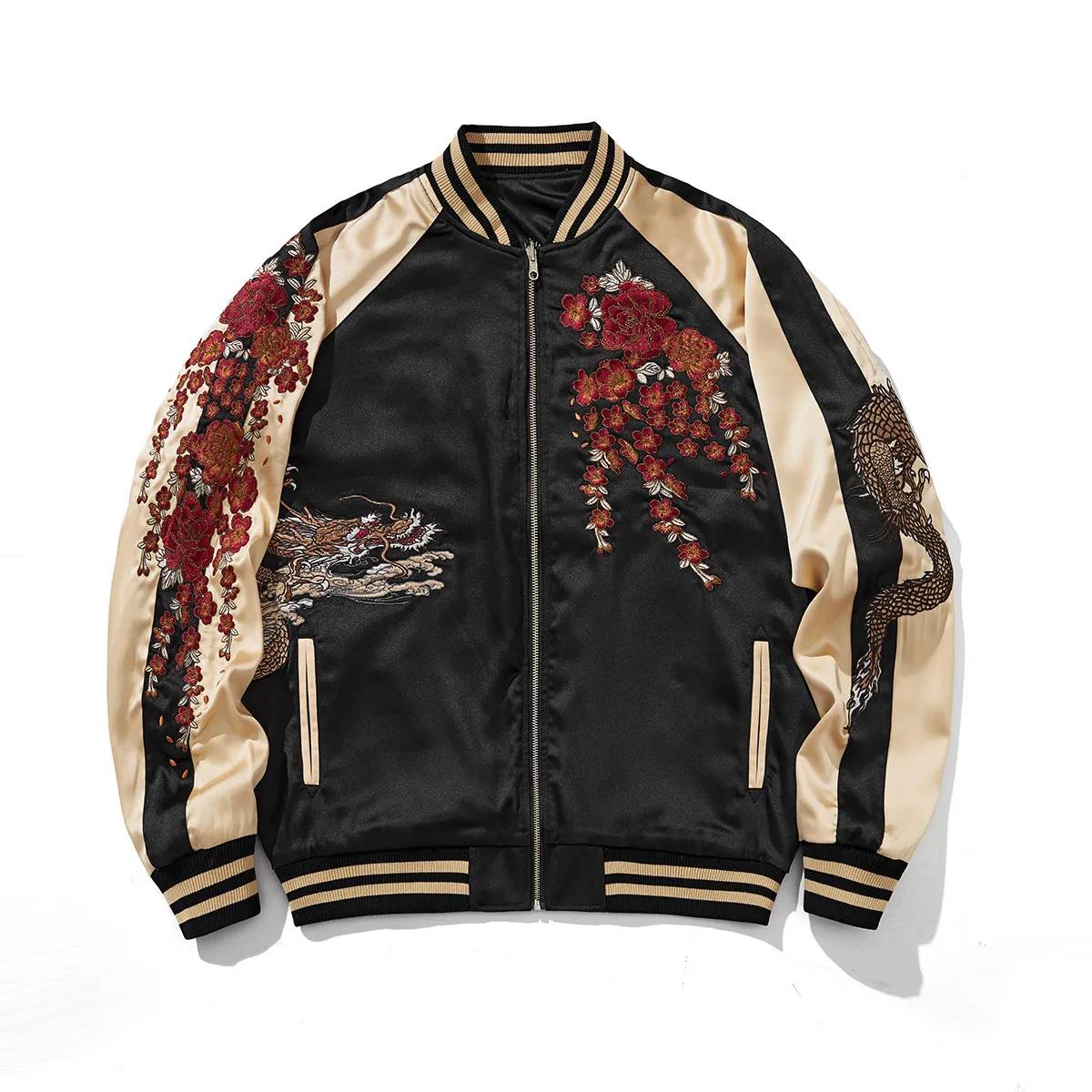 Veste double dragon et fleurs brodés (unisexe)