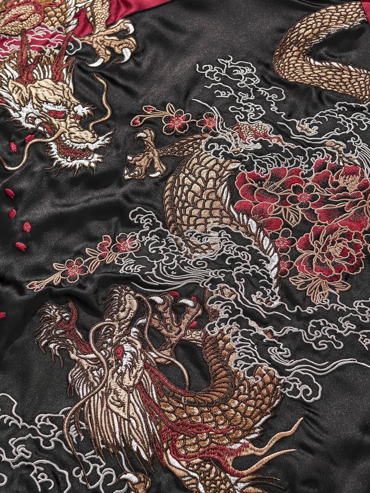 Veste double dragon et fleurs brodés (unisexe)