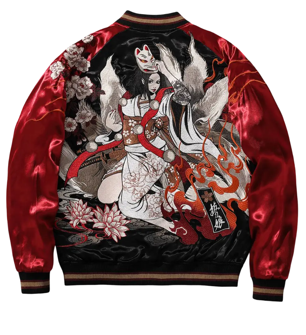 Embroidered fox geisha jacket (reversible) (unisex) 