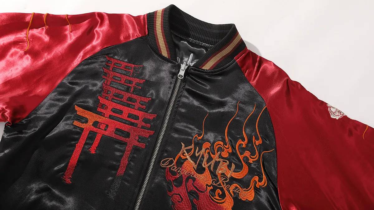 Veste geisha renard brodée (Réversible) (unisexe)